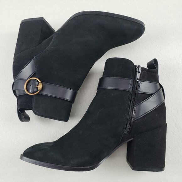 Vionic Tenley Ankle Boot Womens 7.5 Black Suede Side Zip Buckle Comfort Heeled - Picture 7 of 14